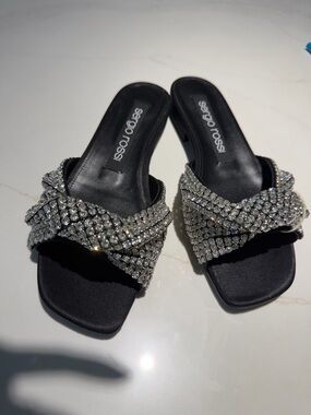 Sergio Rossi Black Crystal-Knot Slide Mules